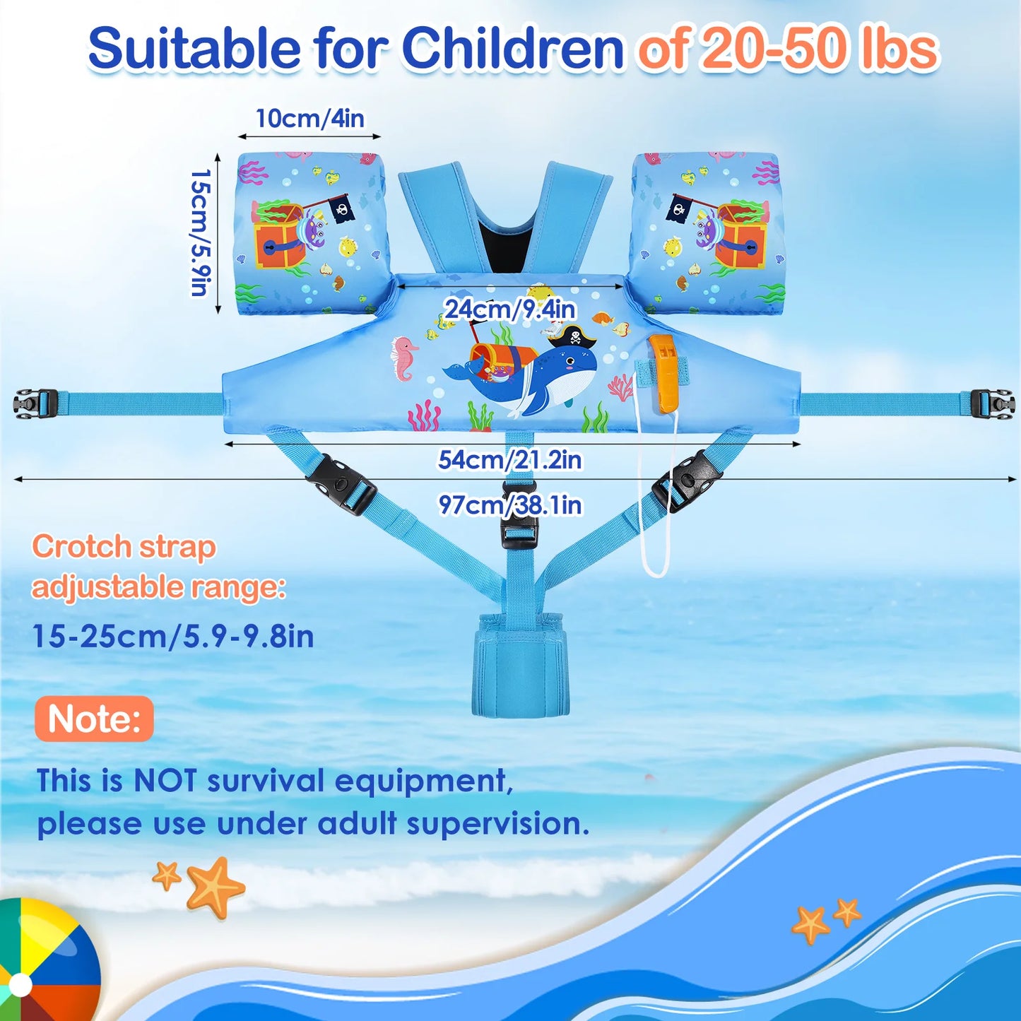 Kids Swimming Vest Toddler Floaties Arm Band Floaties with Adjustable Strap Swim Jacket Water Wing Pool Float Learning Swim