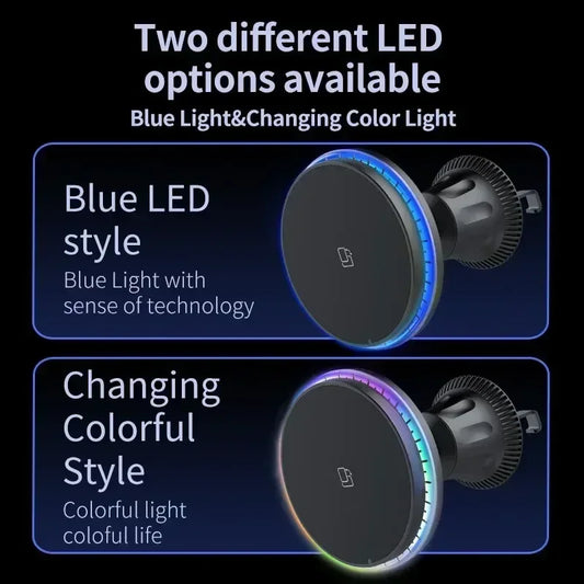 Magnetic Car Wireless Charger RGB For iPhone 13 14 15 16 17 Pro Max Macsafe Car Phone Holder Stand Mount Fast Charging Station