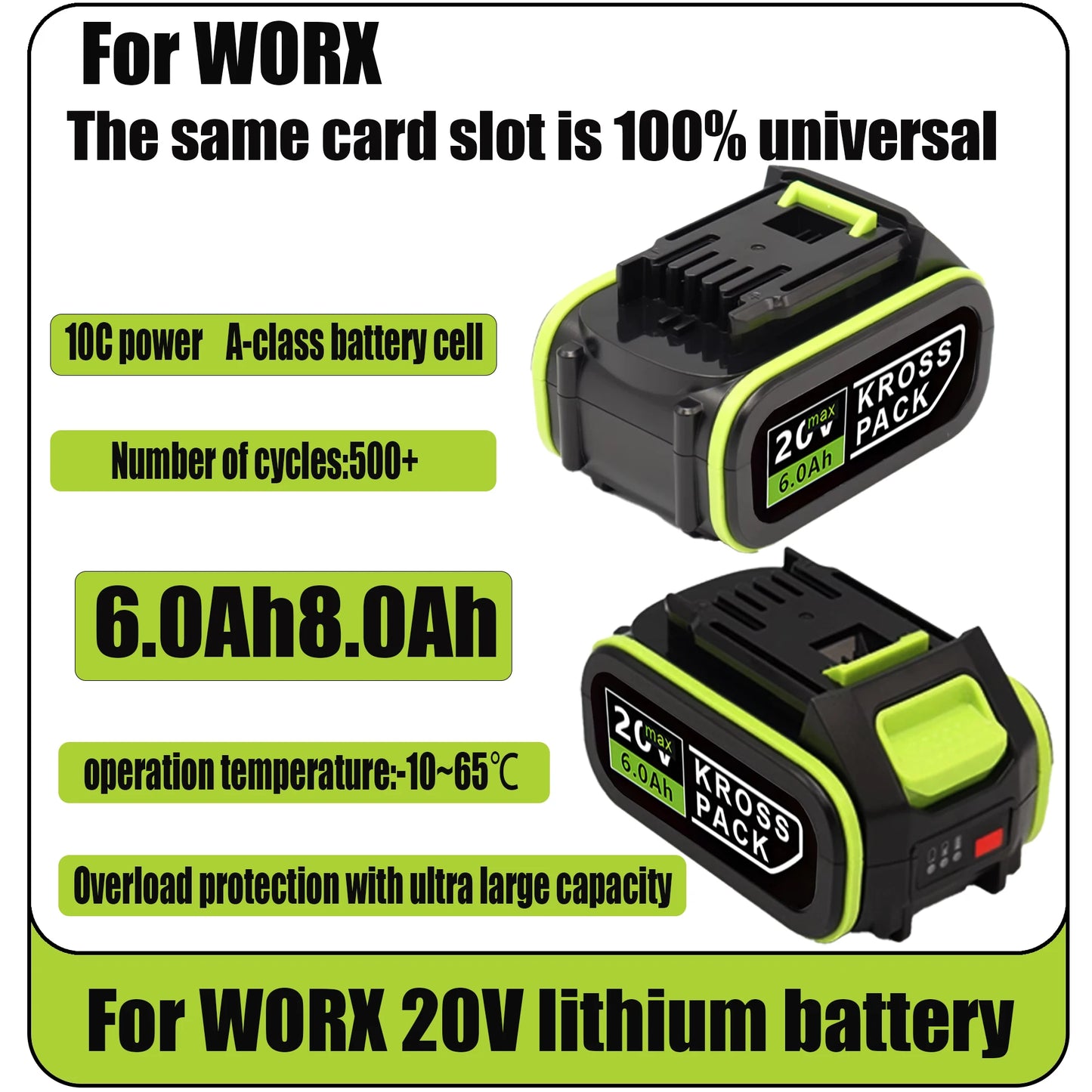 Hot For WORX WA3520 6000mAh/8000mAh Li-ion Battery For dewalt tools for WORX 5pin WA3525 20V Cordless Power Tool Model Battery