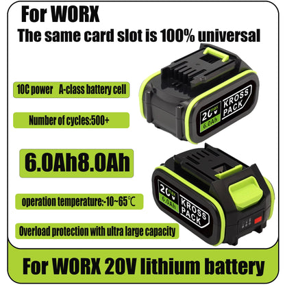 Hot For WORX WA3520 6000mAh/8000mAh Li-ion Battery For dewalt tools for WORX 5pin WA3525 20V Cordless Power Tool Model Battery