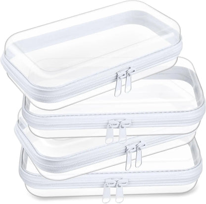 4 Pcs Hard Clear Zipper Case Makeup Bags Plastic Pencil Pouch Transparent Storage Box Containers for Cosmetics, Snacks, Building