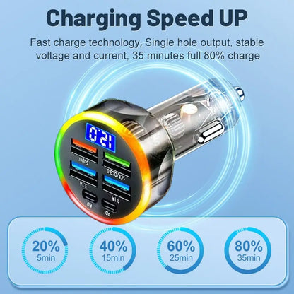Dual USB Output Mobile Phone Car Charger Type C Fast Charging 6 Ports Car Chargers Mini Universal Car Charger Adapter