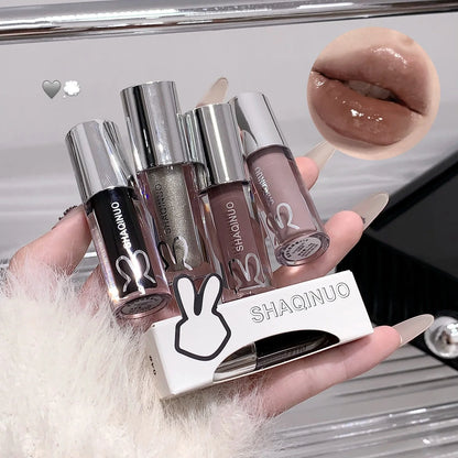 1Pc Lip Gloss Mirror Moisturizing Gothic Pure Black Silver Fine Flash Low Saturation Lip Glazed Lasting Lip Makeup Halloween