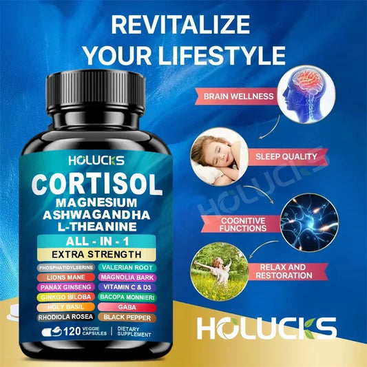 Natural Cortisol Supplement, Support Enhances Cognitive Function, Memory, Reduces Nighttime Awakening & Morning Anxiety, Vegan