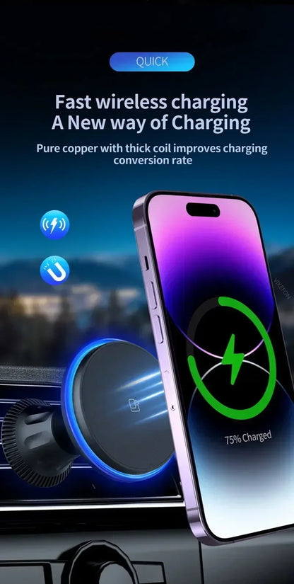 Magnetic Car Wireless Charger RGB For iPhone 13 14 15 16 17 Pro Max Macsafe Car Phone Holder Stand Mount Fast Charging Station
