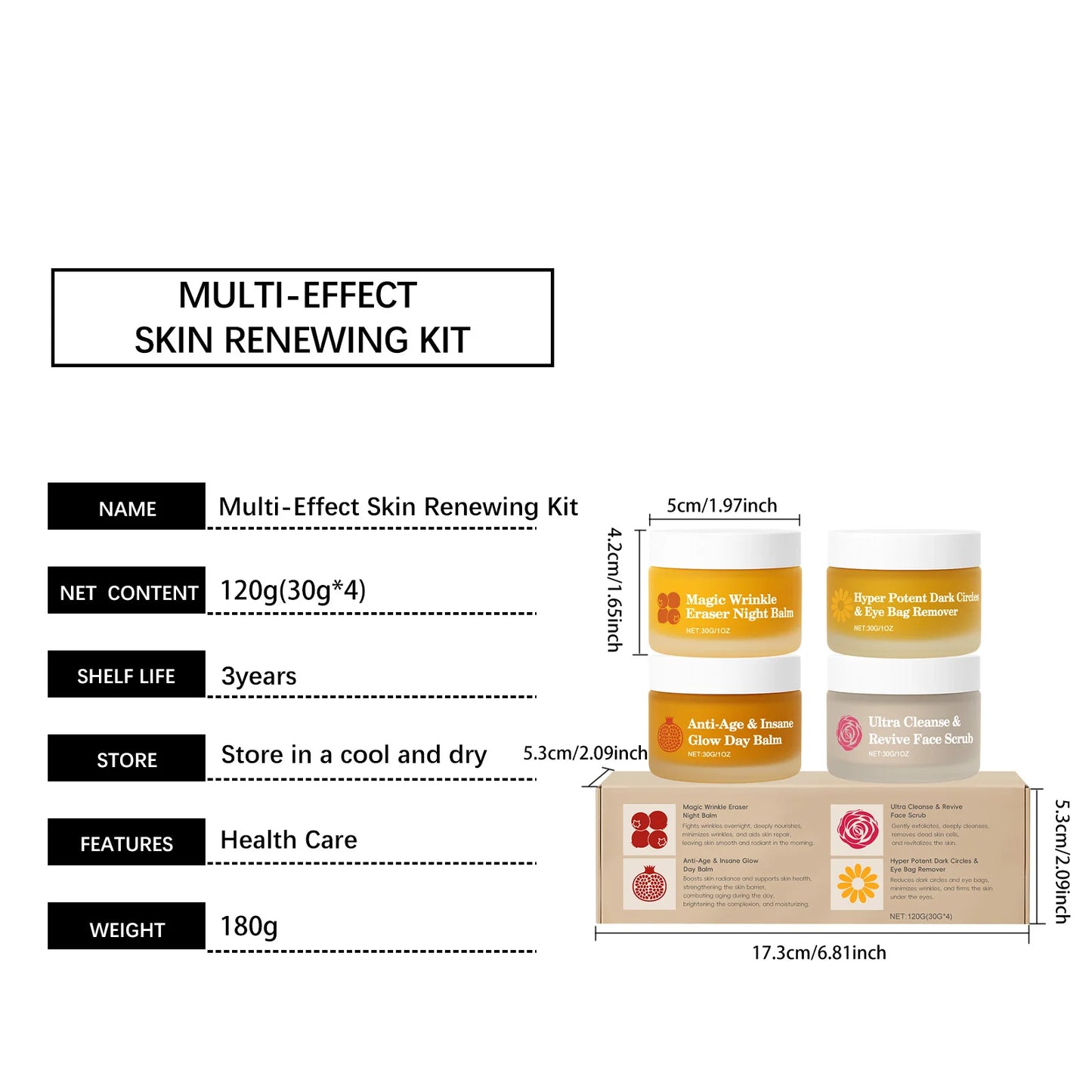 Multi-effect Day & Night Skin Care Suit Cleaning Moisturizing Reduce Dark Circles Multi Functional 4-Piece Set Skincare Products