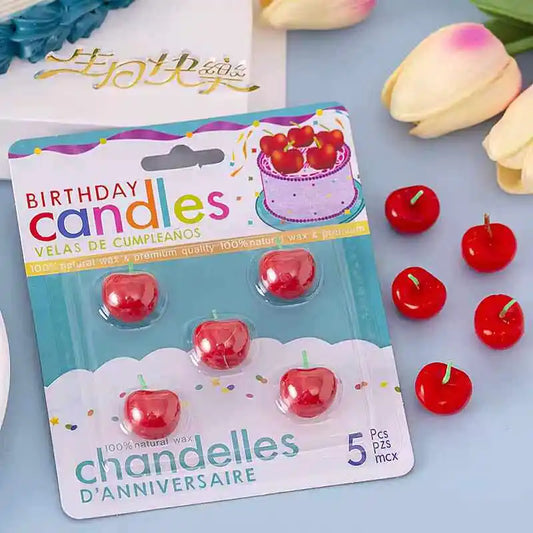 5pcs/set Cherry Shaped Birthday Cake Candles Dessert Baking Decorations for Celebrations Party Supplies