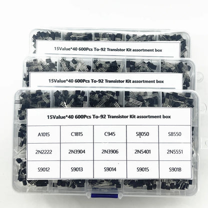 600Pcs TO-92 Transistor Kit assortment box A1015 C1815 S8050 8550 9012 9013 2N2222 3904 3906 C945 PNP/NPN Triode electronics Kit
