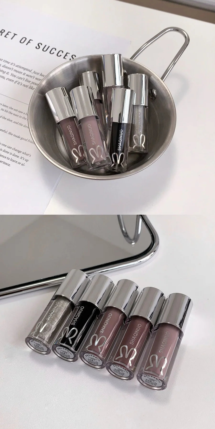 1Pc Lip Gloss Mirror Moisturizing Gothic Pure Black Silver Fine Flash Low Saturation Lip Glazed Lasting Lip Makeup Halloween