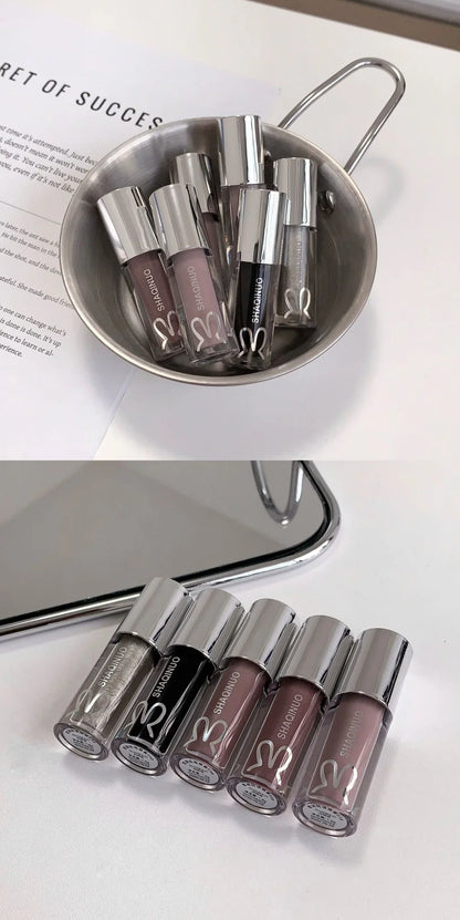 1Pc Lip Gloss Mirror Moisturizing Gothic Pure Black Silver Fine Flash Low Saturation Lip Glazed Lasting Lip Makeup Halloween