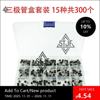 300Pcs 15 Value x 20 Pcs Transistor TO-92 Assortment Box Kit Transistors S9012 S9013 S9014 S8050 S8550 2N3904 2N3906 BC327 BC337