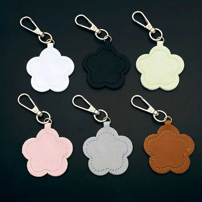 Simple Leather Hanging Keyring Small Mirror Key Chain Ring Bag Pendant for Gift Car Packet Keychain Cute Makeup Flower Shaped