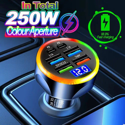 Dual USB Output Mobile Phone Car Charger Type C Fast Charging 6 Ports Car Chargers Mini Universal Car Charger Adapter