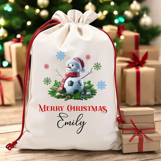 Personalized 30x40 cm Soccer Gift Bags custom name Christmas Eve Bag Sack for Christmas Presents Sports Gift for Kids decoration