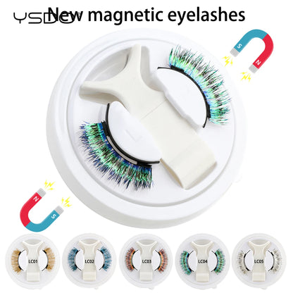 YSDO Colored Magnetic Eyelashes Natural Faux 3D Mink Lashes Reusable Makeup Party Cosplay Shiny Colorful Magnet False Lashes