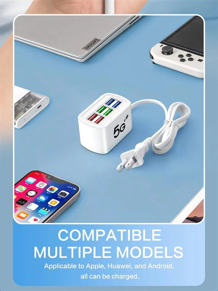 6 USB Charger Power Strip Universal Fast Charging EU/US Plug Phone Charger Adapter Electric Socket Extension Cable Table Socket