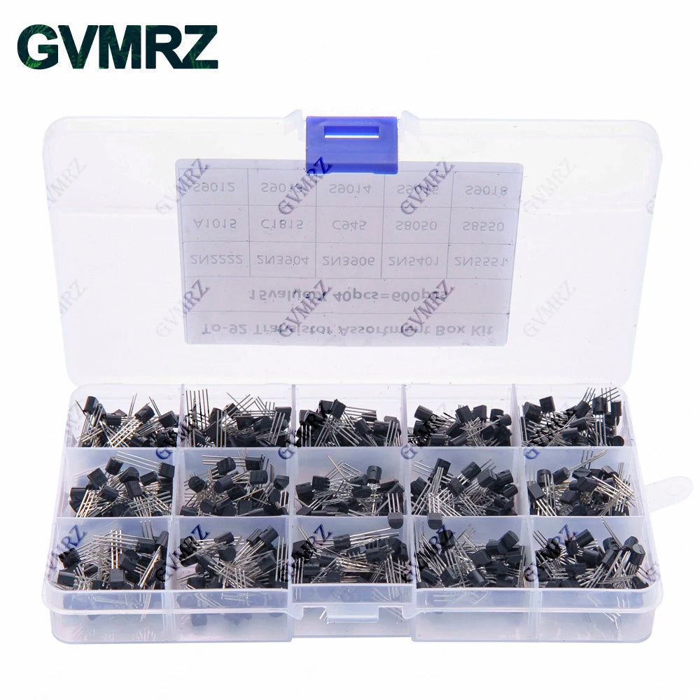 600PCS 15Value x 40Pcs Transistor TO-92 Assortment Box Kit Transistors 2N2222 2N3904 2N3906 C945 S8050 Direct-plug triode box