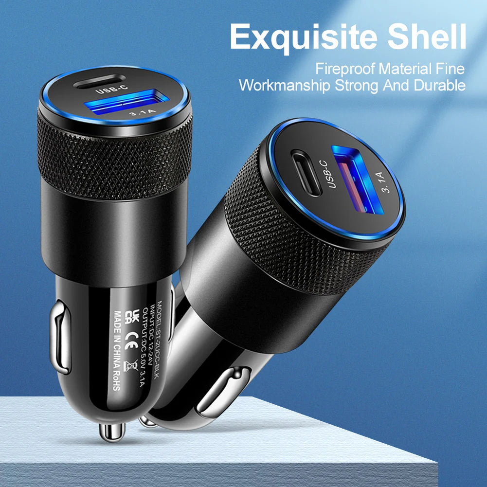 66W USB Car Charger Quick Charge 3.0 USB Type C Fast Charging Phone Adapter For Iphone Laptops Tablets