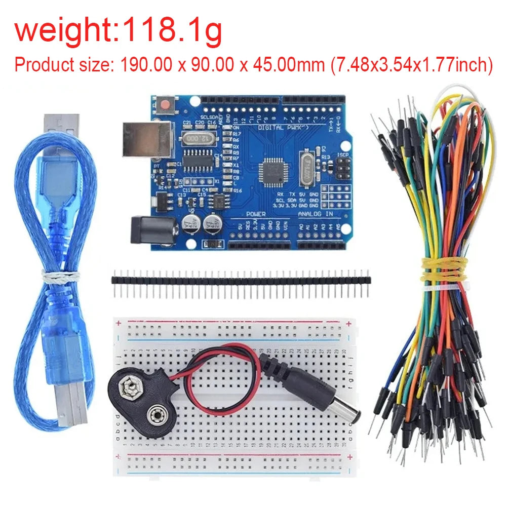 Basic Starter Kit with Breadboard Sensor Modules Resistance Educational Programming Kit DIY Basic Kit for Arduino UNO R3