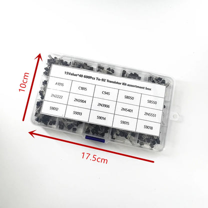 600Pcs TO-92 Transistor Kit assortment box A1015 C1815 S8050 8550 9012 9013 2N2222 3904 3906 C945 PNP/NPN Triode electronics Kit