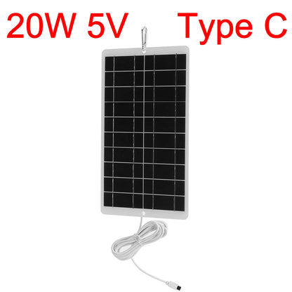 20W 5V Battery Charger Solar Panel Waterproof 1600MA Outdoor Solar Panels Type-C Output Scratchproof 3V-5V Mobile Phone Chargers