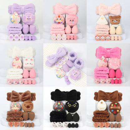 Embroidered Powder Puff Headband 13-Piece Set, Suitable for Applying and Setting Makeup, Suitable for All Skin Types