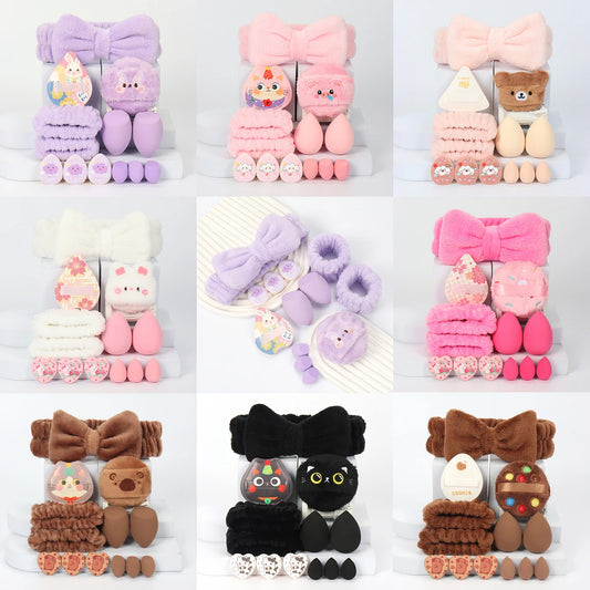 Embroidered Powder Puff Headband 13-Piece Set, Suitable for Applying and Setting Makeup, Suitable for All Skin Types