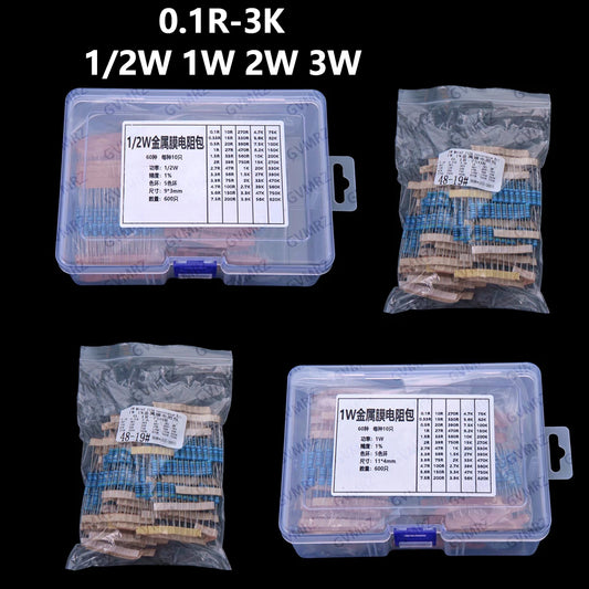 60Values 2W 3W 1/2W 1W 1% Metal film resistors kit dip 0.1R 100R 200R 300R 1K 2K 3K Resistor 0.1R-3K