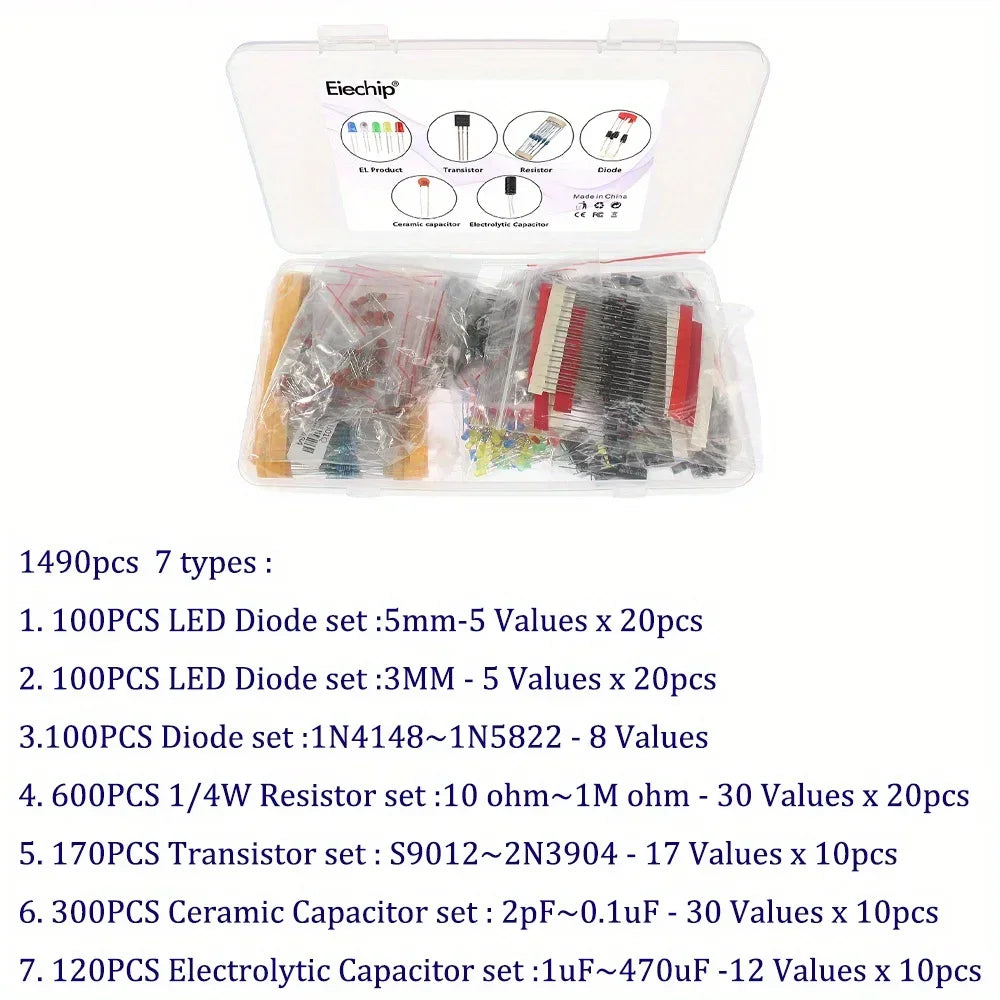 Transistor Kits LED Diodes 3mm 5mm Resistor Assorted Set Capacitors Kit J02D J02E J02J J02B J01I J01H U01Q