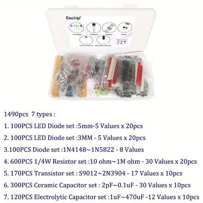 Transistor Kits LED Diodes 3mm 5mm Resistor Assorted Set Capacitors Kit J02D J02E J02J J02B J01I J01H U01Q