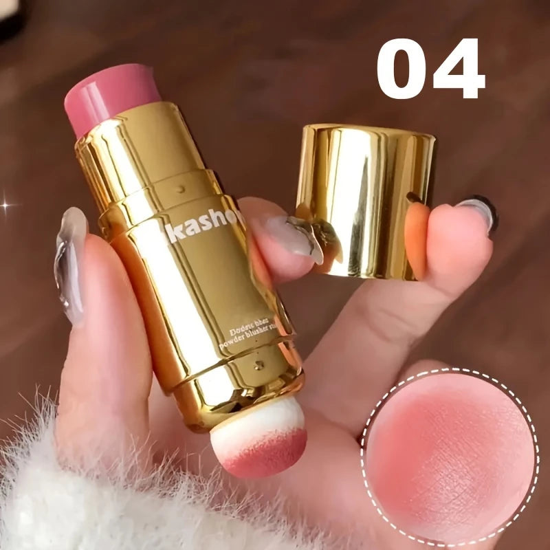Double Head Powder Blusher Stick, Multi-use Cream Blush Stick with Sponge Tip, Long-lasting Natural Cheek Tint, Portable Makeup