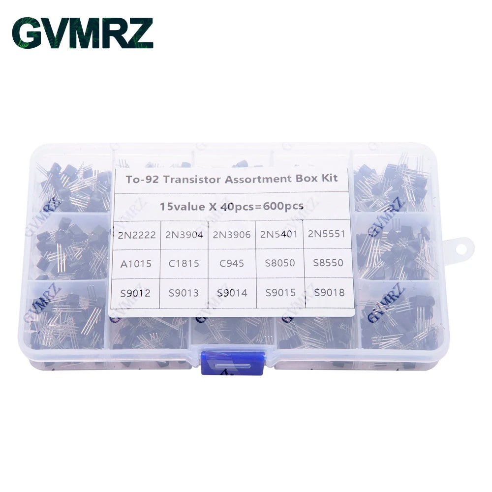600PCS 15Value x 40Pcs Transistor TO-92 Assortment Box Kit Transistors 2N2222 2N3904 2N3906 C945 S8050 Direct-plug triode box