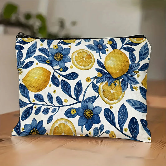 A Lemon-patterned makeup bag - cute multifunctional zipper pouch for women, jewelry storage bag
