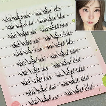 DIY Cluster Punk Silver Black Self-adhesive Glue Free False Eyelashes Segmented Thin Stems Halloween Makeup Girl Lashe Extension