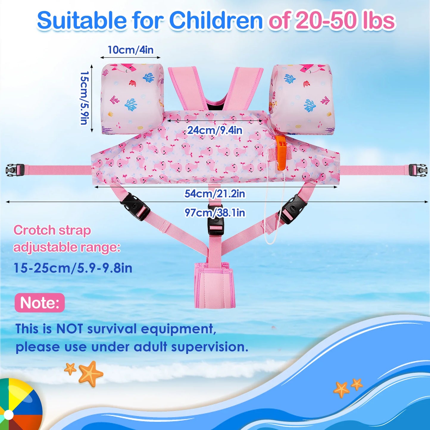 Kids Swimming Vest Toddler Floaties Arm Band Floaties with Adjustable Strap Swim Jacket Water Wing Pool Float Learning Swim