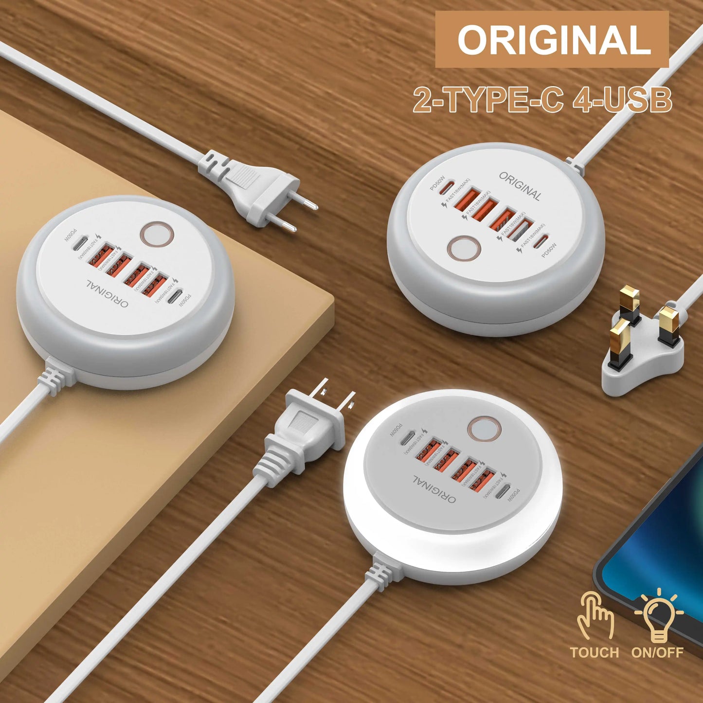 50W USB Mobile Phone Charger Multi Ports Power Strip Socket Type C Fast Charging Wall Charger Wall Adapter For iPhone Xiaomi