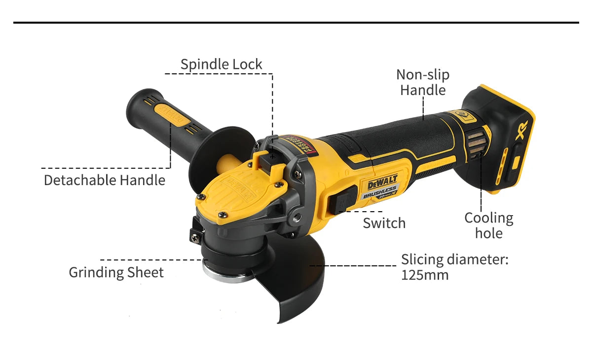 DEWALT DCG409 20V Brushless Cordless Angle Grinder: 125mm Rechargeable Portable Cutting & Polishing Power Tool
