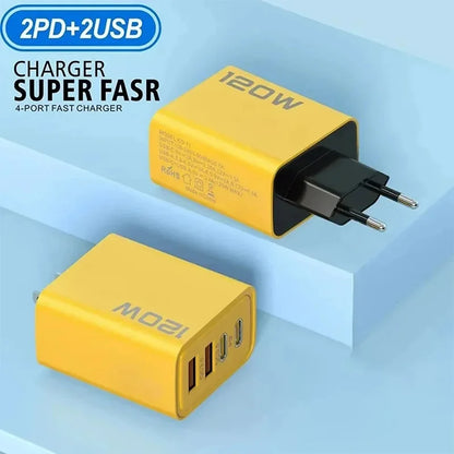 120W Fast Charging 4 Port Mobile Phone Charger QC3.0 USB Type C Charger Dual PD Travel Wall Adapter EU/US Plug For IPhone Xiaomi