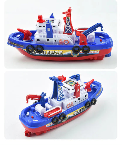 Pool Bath Toys For Kids Music LED Light Electric Marine Rescue Fire Fighting Boat Classic Children Spray Water Toys Summer