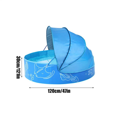 Kiddie Pool with Canopy 120x30cm Foldable Summer Water Play Toy  Children's sunshade swimming pool patio wading pool Baby Pool