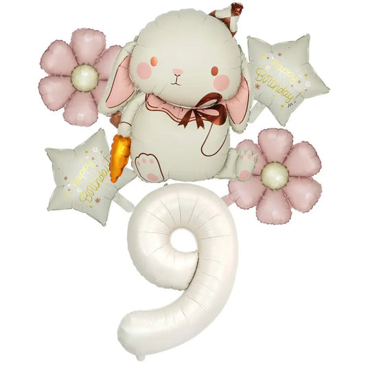 6pcs Rabbit Carrot Balloon Matt Daisy 40inch 1-9 Cream Number Foil Balloons Set Happy Birthday Decorations Party Supplies