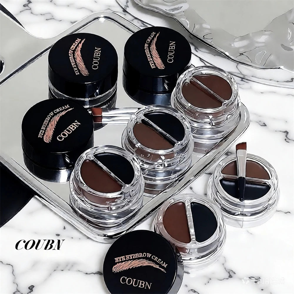 Two-Tone Matte Eyebrow Cream With Brush for Eyeliner & Eye Brow Waterproof Sweat Proof Wild Eyebrow Gel 3D Natural Tint Makeup