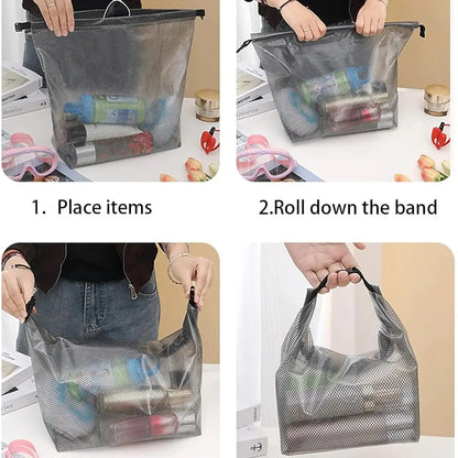 1PC Waterproof Mesh Cosmetic Bag for Travel, Gym, Bathroom, Quick-Dry Toiletry Organizer with Handle Portable Makeup Pouch
