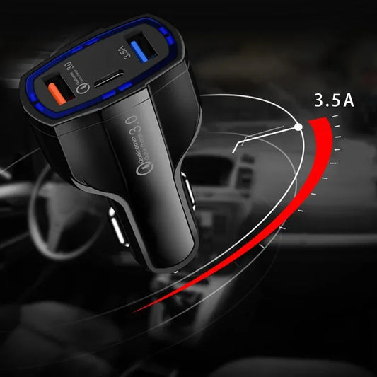 3.5A Car Charger 35W USB Type C Quick Charge3.0 Fast Charging Adapter for iPhone 15 14 Xiaomi Redmi Sansung Mobile Phone Charger