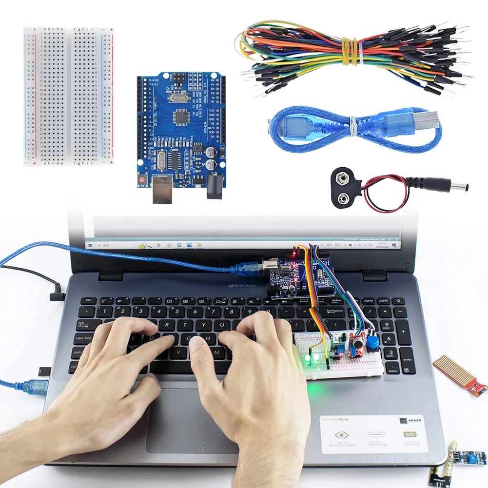 Basic Starter Kit with Breadboard Sensor Modules Resistance Educational Programming Kit DIY Basic Kit for Arduino UNO R3