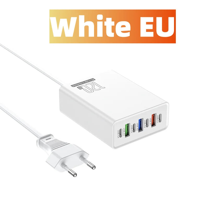 120W Charging Head 7 Ports 3USB+4PD Fast Charging Phone Charger Head 5V4A US/EU/UK Standard Charger for Mobile Phones