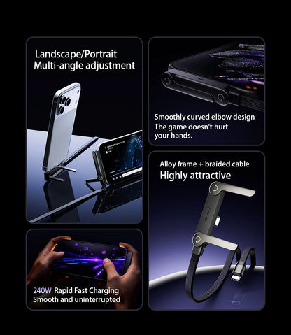65W USB Fast Charging Cable With Foldable Phone Holder 2-in-1 Type-C Quick Charge Data Wire USB C Charging Line For Mobile Phone