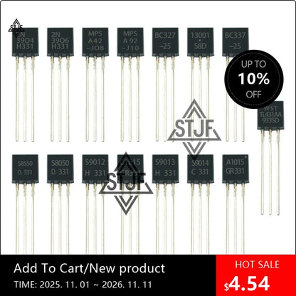 300Pcs 15 Value x 20 Pcs Transistor TO-92 Assortment Box Kit Transistors S9012 S9013 S9014 S8050 S8550 2N3904 2N3906 BC327 BC337