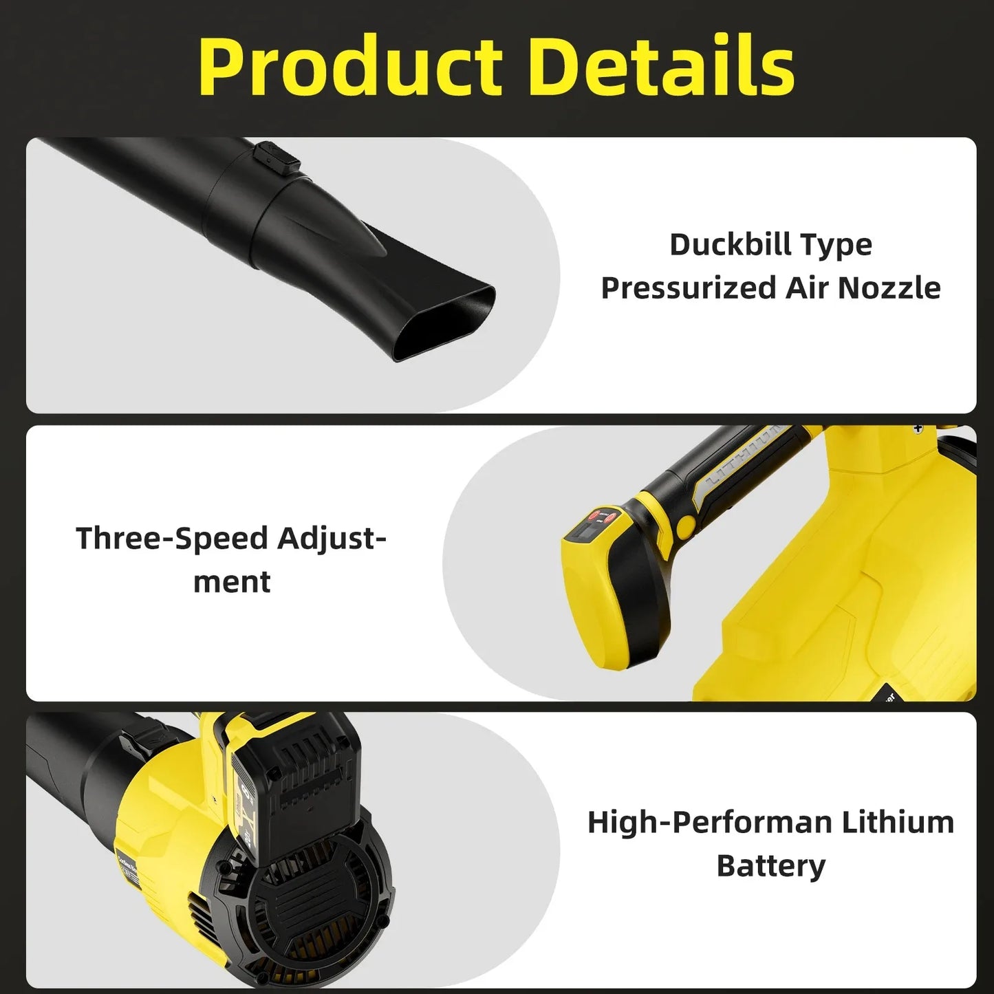 DeWalt industrial-grade high-power handheld blower, equipped with a powerful turbo fan and lithium battery.