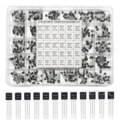 600PCS TO 92 Transistor Assortment Kit 30 Values 20PCS Each NPN PNP Through Hole DIY Electronic Components